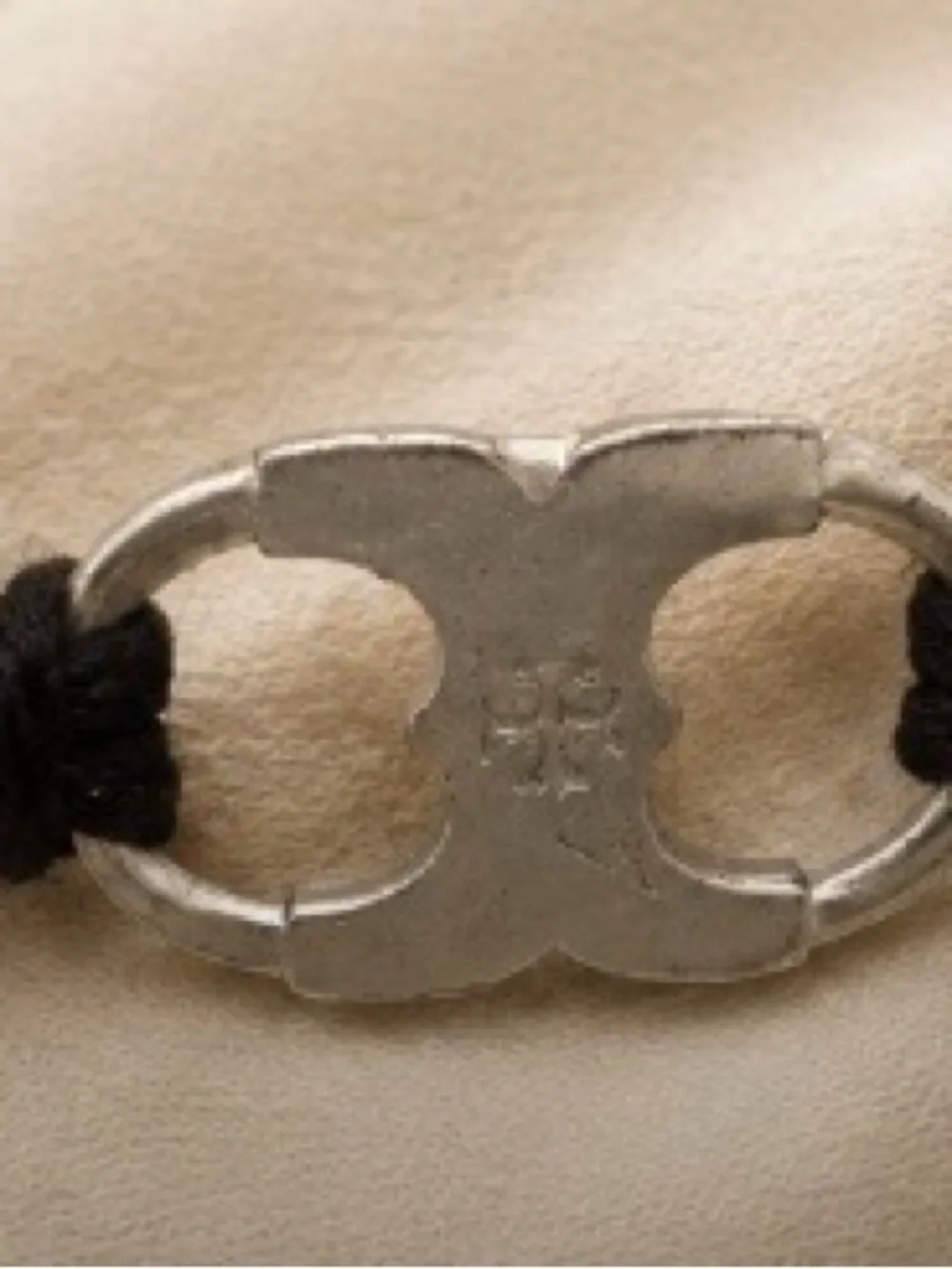 Tory Burch Black Leather Cord Bracelet with Silver Logo Accent